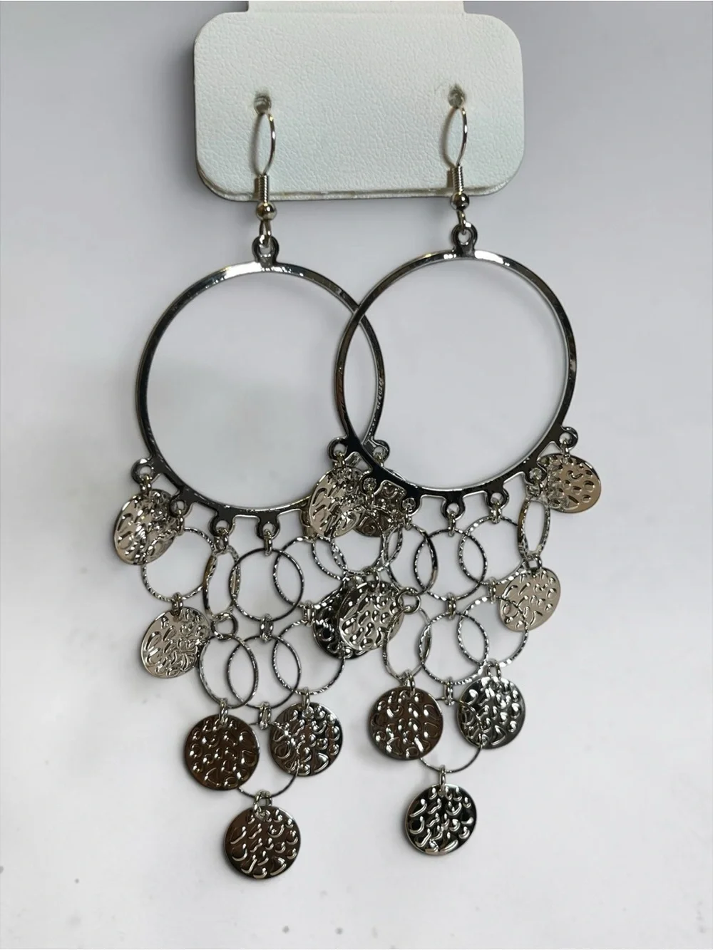 🍭5 for $20🍭 Hoop Silver Tone Disk Drop Earrings CC X